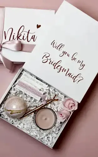 bridesmaid proposal box pink box with candle